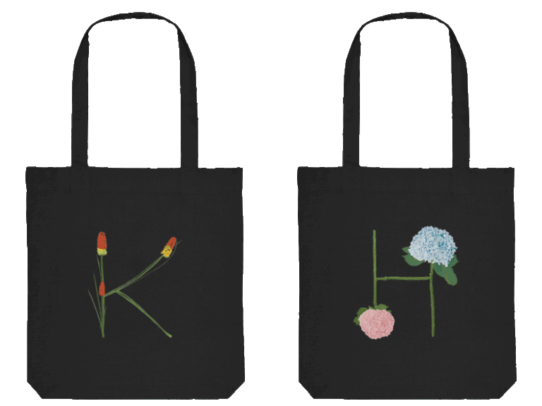 Faibleshop Startseite 13 Initialen auf Organic Tote Bag, Blumenbuchstaben