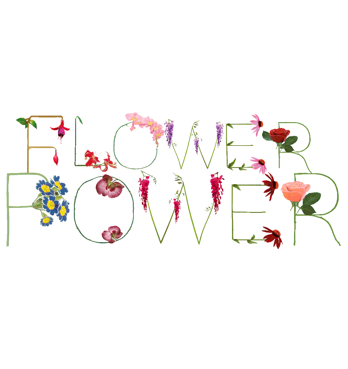 Flowerpower, Blumenbuchstaben vegan gedruckt auf organic Basics, faibleshop.com