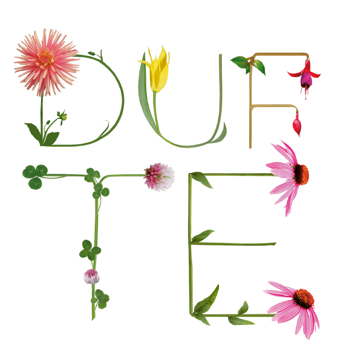 Dufte, Blumenbuchstaben vegan gedruckt auf organic Basics, faibleshop.com