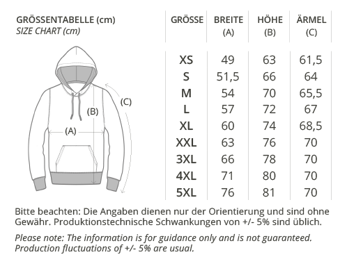 Organic Basic Hoodie, Größentabelle Faibleshop