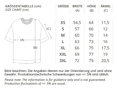 Organic Oversize Shirt, Größentabelle, Faibleshop