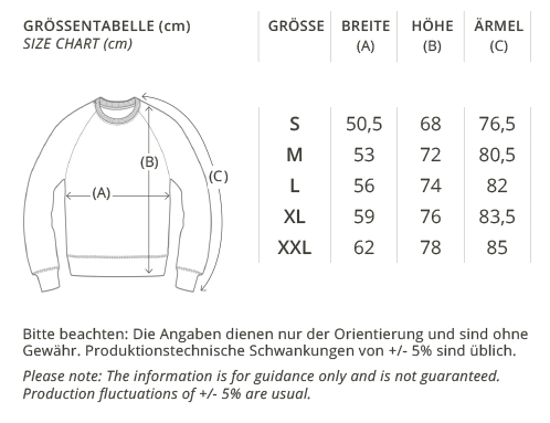 Organic Sweatshirt, Größentabelle Faibleshop