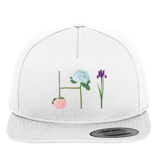 hi-design, blumenbuchstaben vegan gedruckt auf eine Premium Snapback Cap, faibleshop
