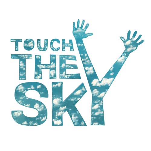 ein handgeschriebener Schriftzug gefüllt mit Wolken: touch the sky, typo & texte vegan gedruckt auf organic Basics