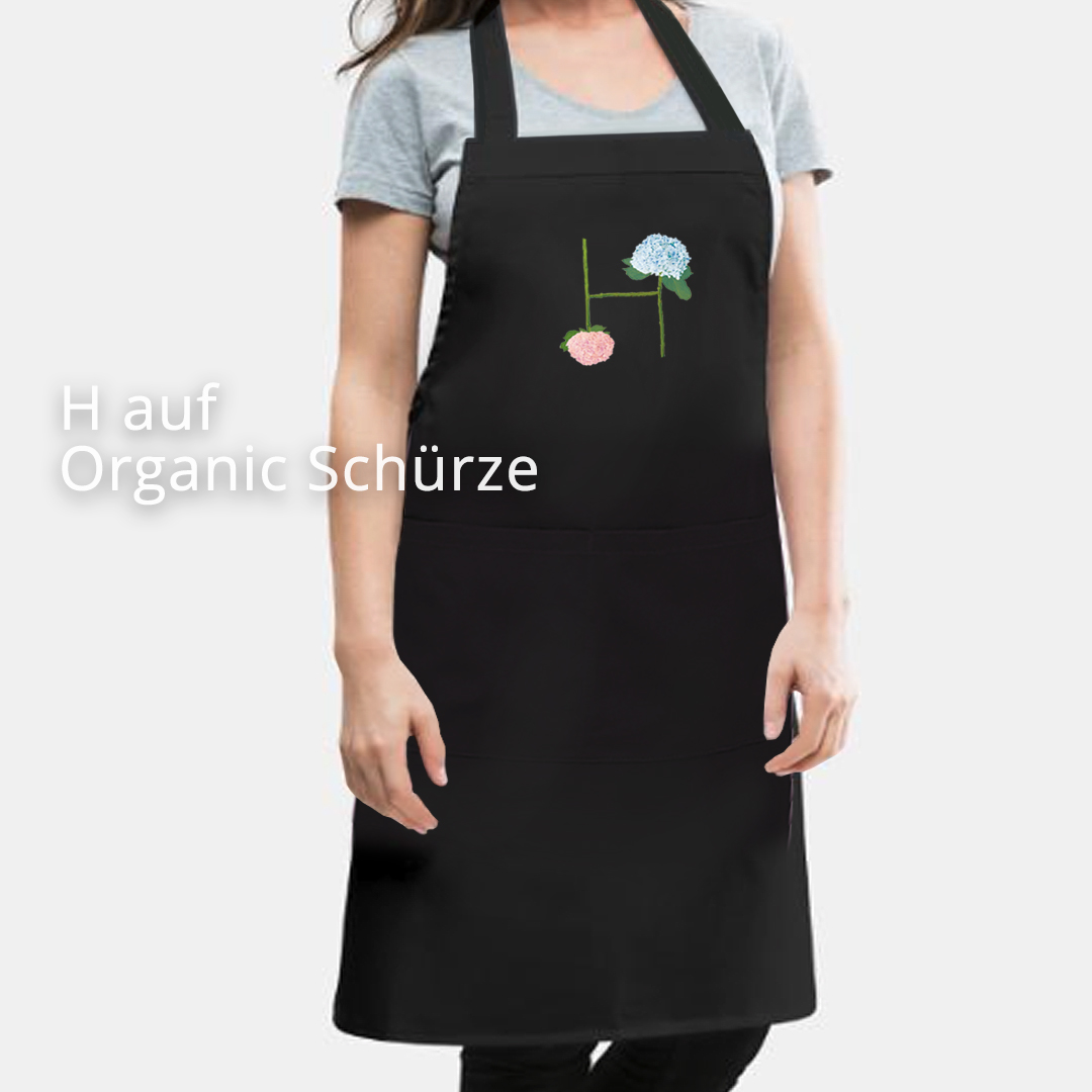 Organic Schürze vegan bedruckt mit dem Blumenbuchstaben H