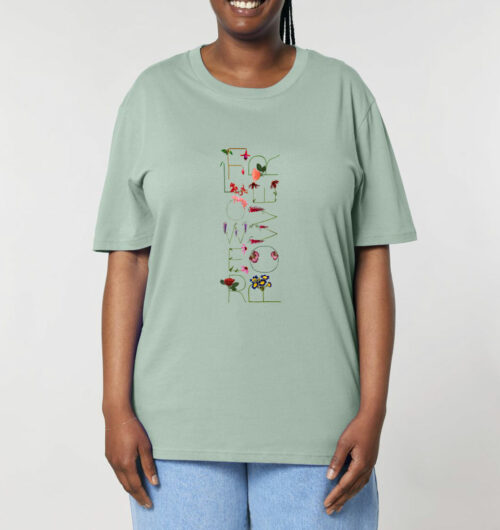 Flowerpower, Blumenbuchstaben vegan gedruckt auf organic shirt