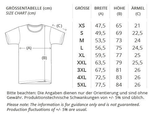 ORGANIC-T-SHIRT-groessentabelle XS bis 5XL