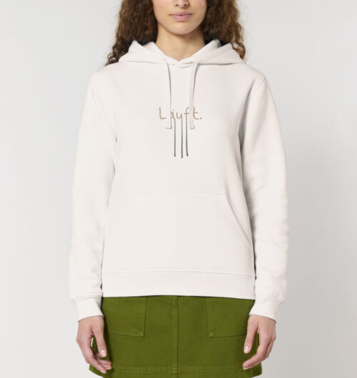 Handgeschriebener Schriftzug "Läuft" mit Farbverlauf von Beige zu Dunkelgrau vegan gedruckt auf Organic Basic Hoodie