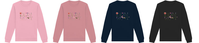 Sweatshirt vegan bedruckt mit Blumenbuchstaben
