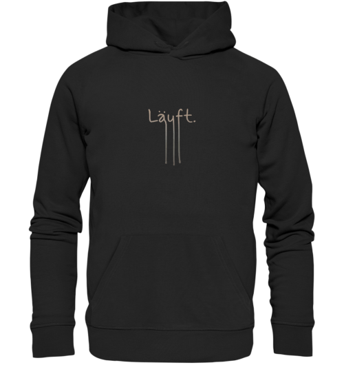 Handgeschriebener Schriftzug "Läuft" mit Farbverlauf von Beige zu Dunkelgrau vegan gedruckt auf Organic Basic Hoodie