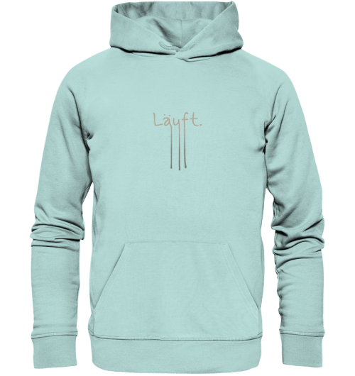 Handgeschriebener Schriftzug "Läuft" mit Farbverlauf von Beige zu Dunkelgrau vegan gedruckt auf Organic Basic Hoodie