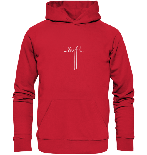 Handgeschriebener Schriftzug "Läuft" mit Farbverlauf von Beige zu Dunkelgrau vegan gedruckt auf Organic Basic Hoodie