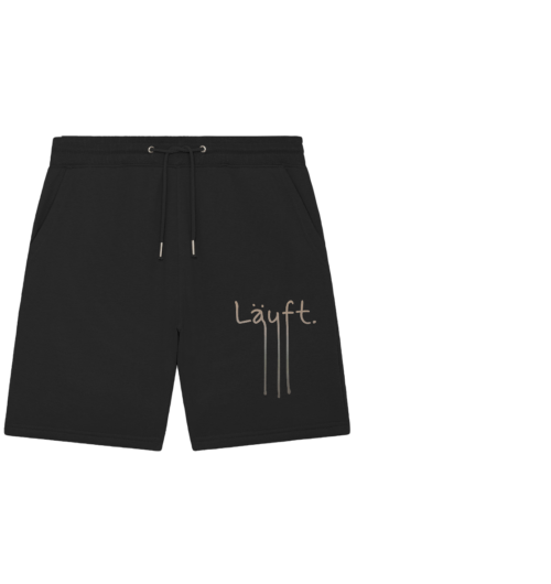 Handgeschriebener Schriftzug "Läuft" mit Farbverlauf von Beige zu Dunkelgrau vegan gedruckt auf Organic Jogger Shorts