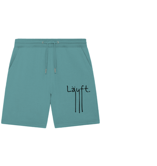 Handgeschriebener Schriftzug "Läuft" mit Farbverlauf von Beige zu Dunkelgrau vegan gedruckt auf Organic Jogger Shorts