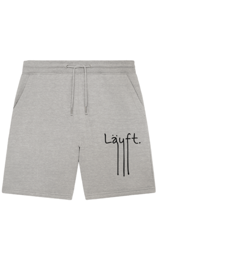 Handgeschriebener Schriftzug "Läuft" mit Farbverlauf von Beige zu Dunkelgrau vegan gedruckt auf Organic Jogger Shorts