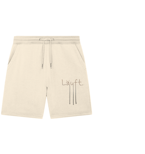 Handgeschriebener Schriftzug "Läuft" mit Farbverlauf von Beige zu Dunkelgrau vegan gedruckt auf Organic Jogger Shorts