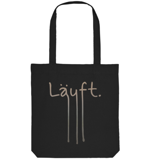 Handgeschriebener Schriftzug "Läuft" mit Farbverlauf von Beige zu Dunkelgrau vegan gedruckt auf Organic Tote Bag