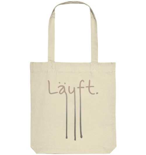 Handgeschriebener Schriftzug "Läuft" mit Farbverlauf von Beige zu Dunkelgrau vegan gedruckt auf Organic Tote Bag