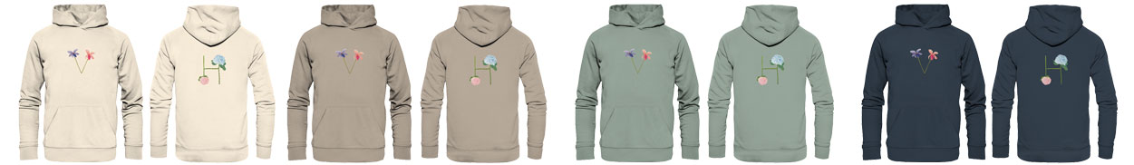 Hoodie vegan bedruckt mit Blumenbuchstaben