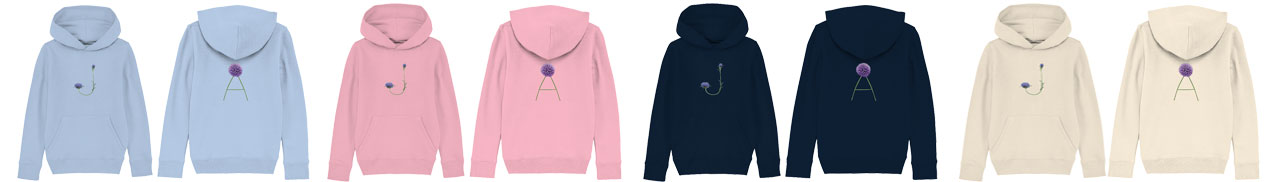 Kids Hoodie vegan bedruckt mit Blumenbuchstaben