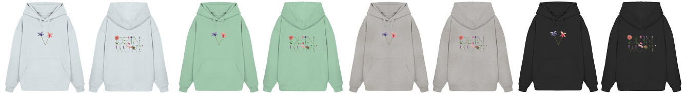 Oversize Hoodie vegan bedruckt mit Blumenbuchstaben
