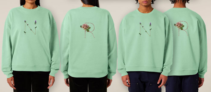 oversize Sweatshirt vegan bedruckt mit Blumenbuchstaben