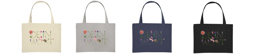 Organic Shiopping Bag vegan bedruckt mit Blumenbuchstaben