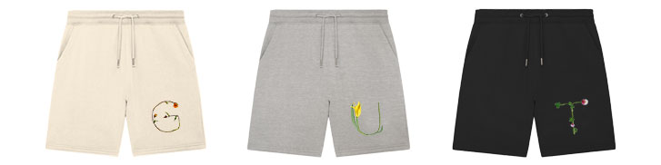 Shorts vegan bedruckt mit Blumenbuchstaben