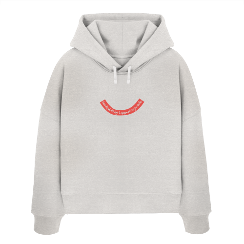 beautiful things happen when you smile. Der handgeschriebene Schriftzug wird vegan auf den Hoodie deiner Wahl gedruckt