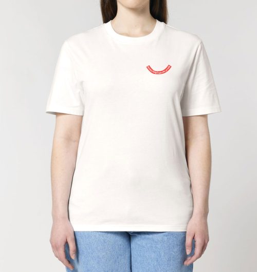 beautiful things happen when you smile-schriftzug vegan gedruckt auf t-shirt