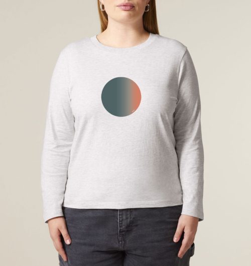 Punkt vegan gedruckt auf ein Womens Langarm Shirt aus Bio-Baumwolle in der Farbe Cool Heather Grey