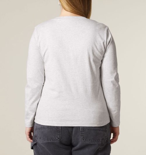 Punkt vegan gedruckt auf ein Womens Langarm Shirt aus Bio-Baumwolle in der Farbe Cool Heather Grey