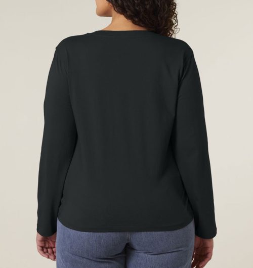 Punkt vegan gedruckt auf ein Womens Langarm Shirt aus Bio-Baumwolle in der Farbe Schwarz