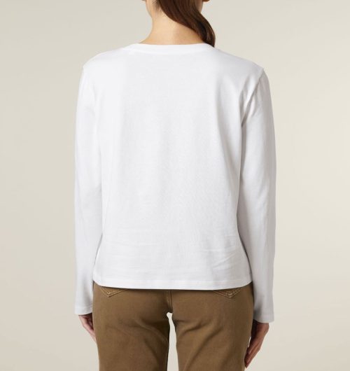 Little Dotties vegan gedruckt auf ein Womens Langarm Shirt aus Bio-Baumwolle in der Farbe Weiß