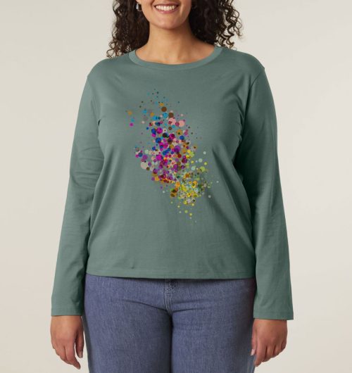 Little Dotties vegan gedruckt auf ein Womens Langarm Shirt aus Bio-Baumwolle in der Farbe Green Bay