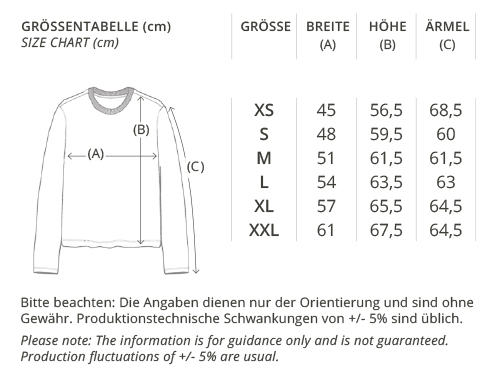 Womens Langarm Größentabelle