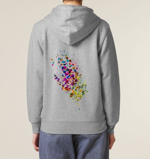 Little Dotties vegan gedruckt auf die Rückseite von einem organic zipper/ Hoodie mit Reißverschluß