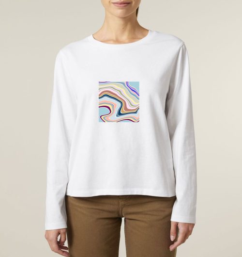 Oh là là – das farbenfrohe Design vegan gedruckt auf ein Womens Organic Langarm T-Shirt in der Farbe weiß