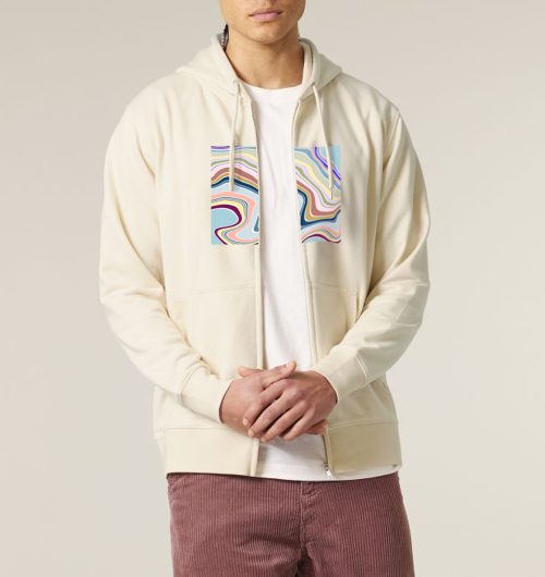 Oh La La vegan gedruckt auf ein Zipper/Hoodie mit Reißverschluß aus Bio-Baumwolle in der Farbe Natural Raw