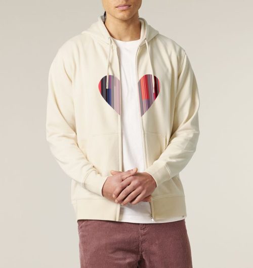 Hearty vegan gedruckt auf ein Zipper/Hoodie mit Reißverschluß aus Bio-Baumwolle in der Farbe Natural Raw