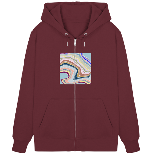 Oh La La vegan gedruckt auf ein Zipper/Hoodie mit Reißverschluß aus Bio-Baumwolle in der Farbe Burgundy