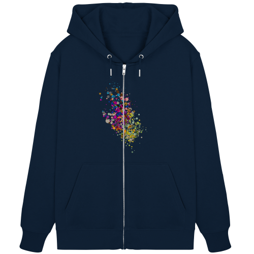 Little Dotties vegan gedruckt auf die Rückseite von einem organic zipper/ Hoodie mit Reißverschluß