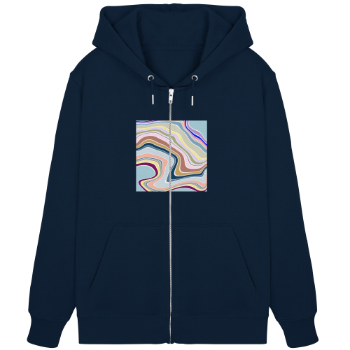 Oh La La vegan gedruckt auf ein Zipper/Hoodie mit Reißverschluß aus Bio-Baumwolle in der Farbe French Navi