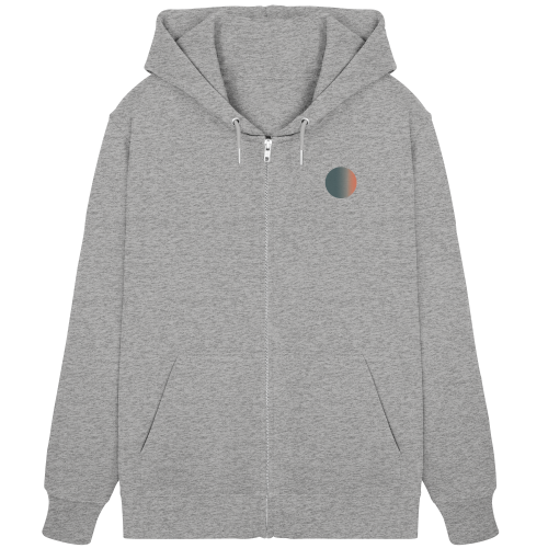 Punkt vegan gedruckt auf ein Zipper/Hoodie mit Reißverschluß aus Bio-Baumwolle in der Farbe Heather Grey