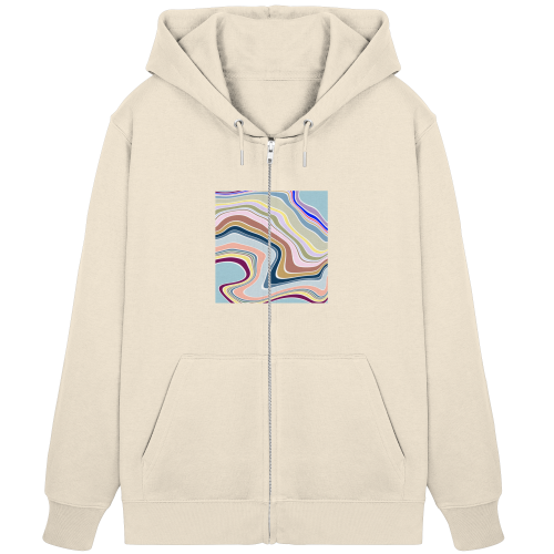 Oh La La vegan gedruckt auf ein Zipper/Hoodie mit Reißverschluß aus Bio-Baumwolle in der Farbe Natural Raw