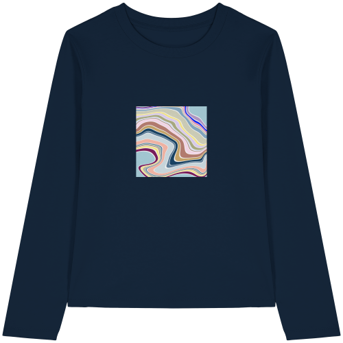 Oh là là – das farbenfrohe Design vegan gedruckt auf ein Womens Organic Langarm T-Shirt in der Farbe French Navi